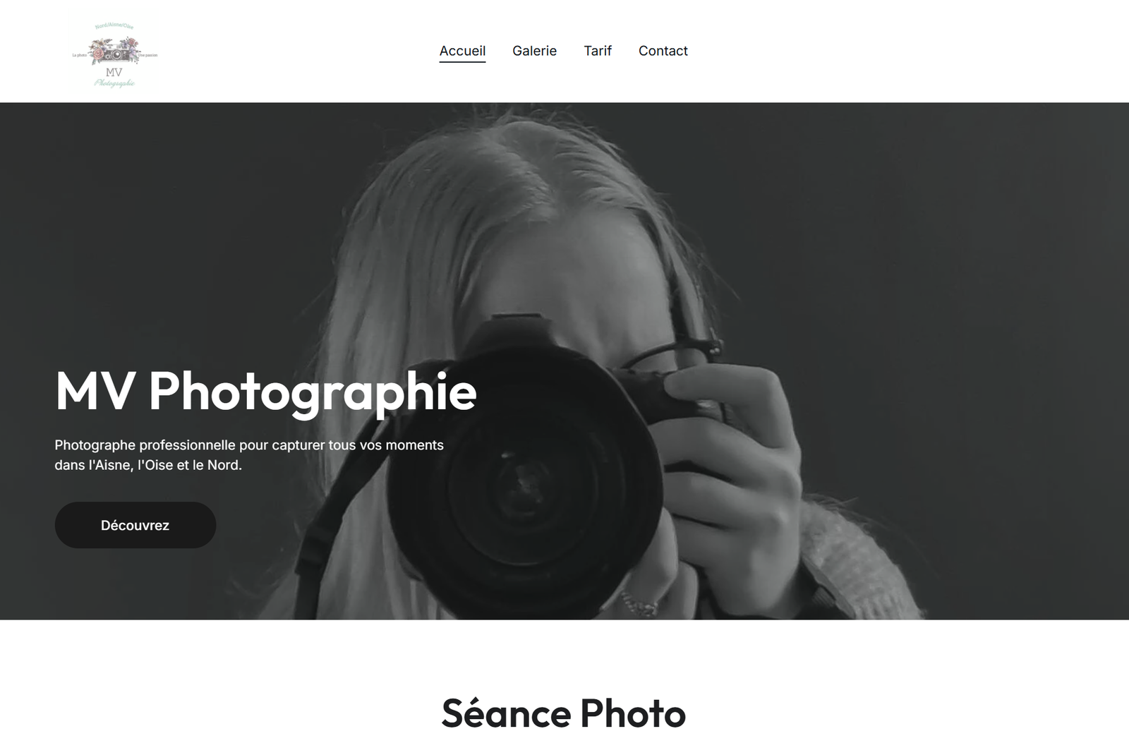 Aperçu du site vitrine réalisé pour MV Photographie